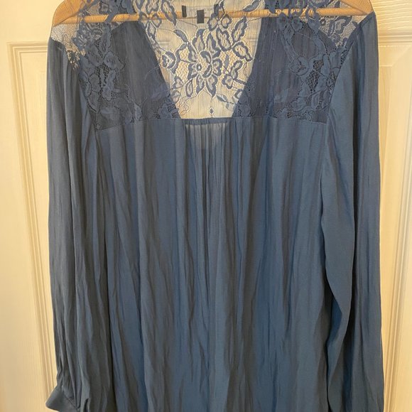 New Look Inspire Long Sleeve Lace Button Up Blouse W/ Pussybow - Blue - US 14 - Picture 3 of 5